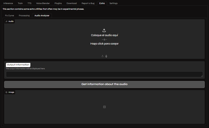 The Audio Analyzer interface in Applio, showing the audio upload section.