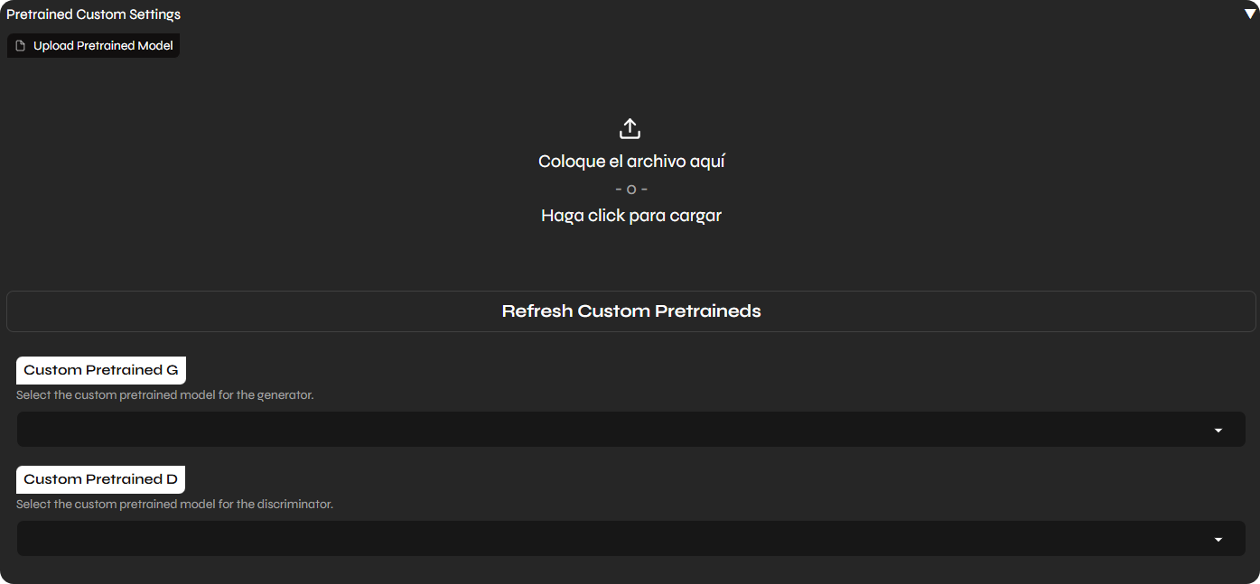 A screenshot of the 'Custom Pretrained' section in Applio's training tab.