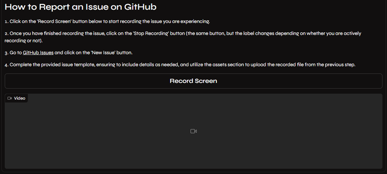 A screenshot of the 'Report a bug' feature in Applio.
