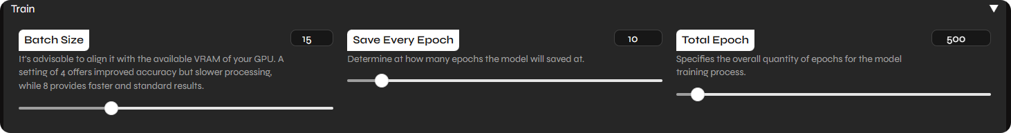 A screenshot of the training configuration section in Applio.